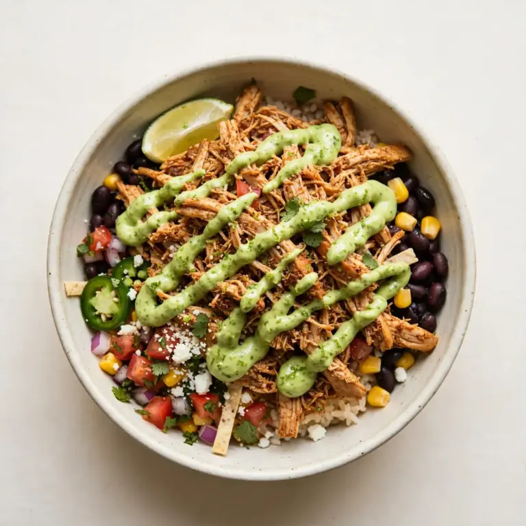 Aromatic Shredded Mexican Chicken Bowls with Avocado Crema