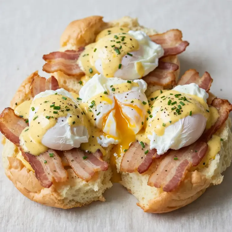 Cosy Keto Eggs Benedict with Turkey Bacon on Cloud Bread