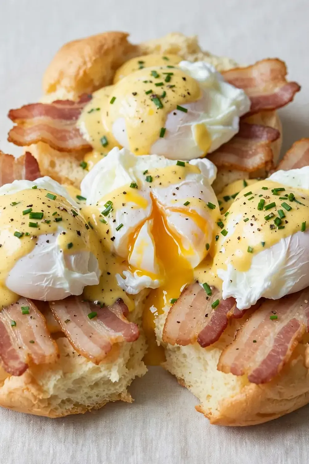 Keto Eggs Benedict with Turkey Bacon on Cloud Bread