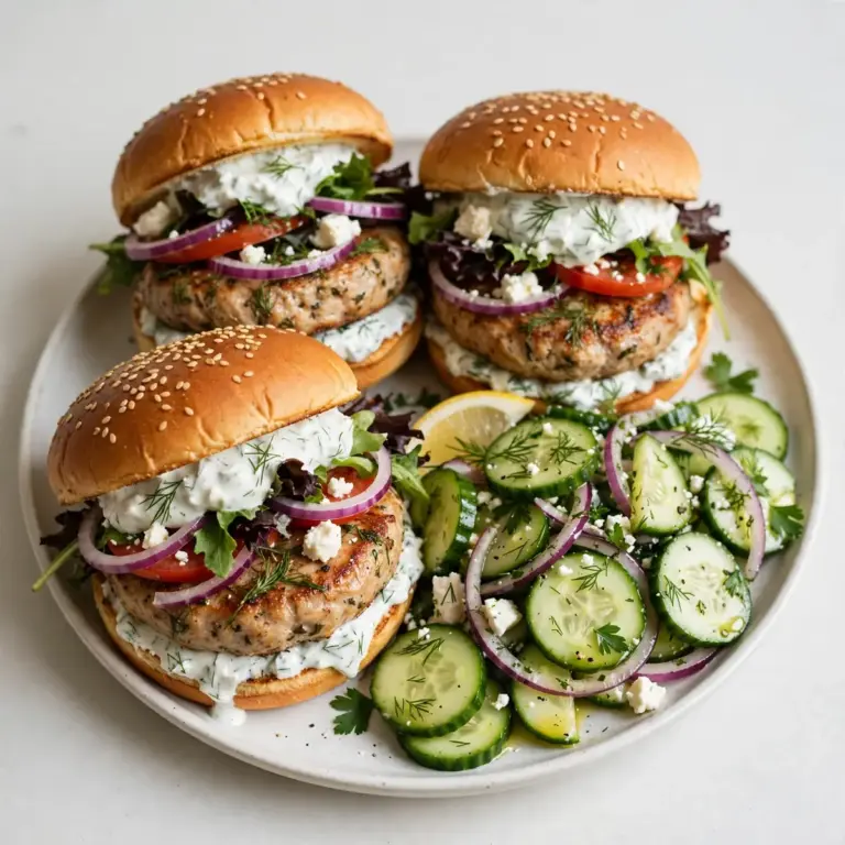 Cozy Greek Turkey Burgers with Cucumber Salad