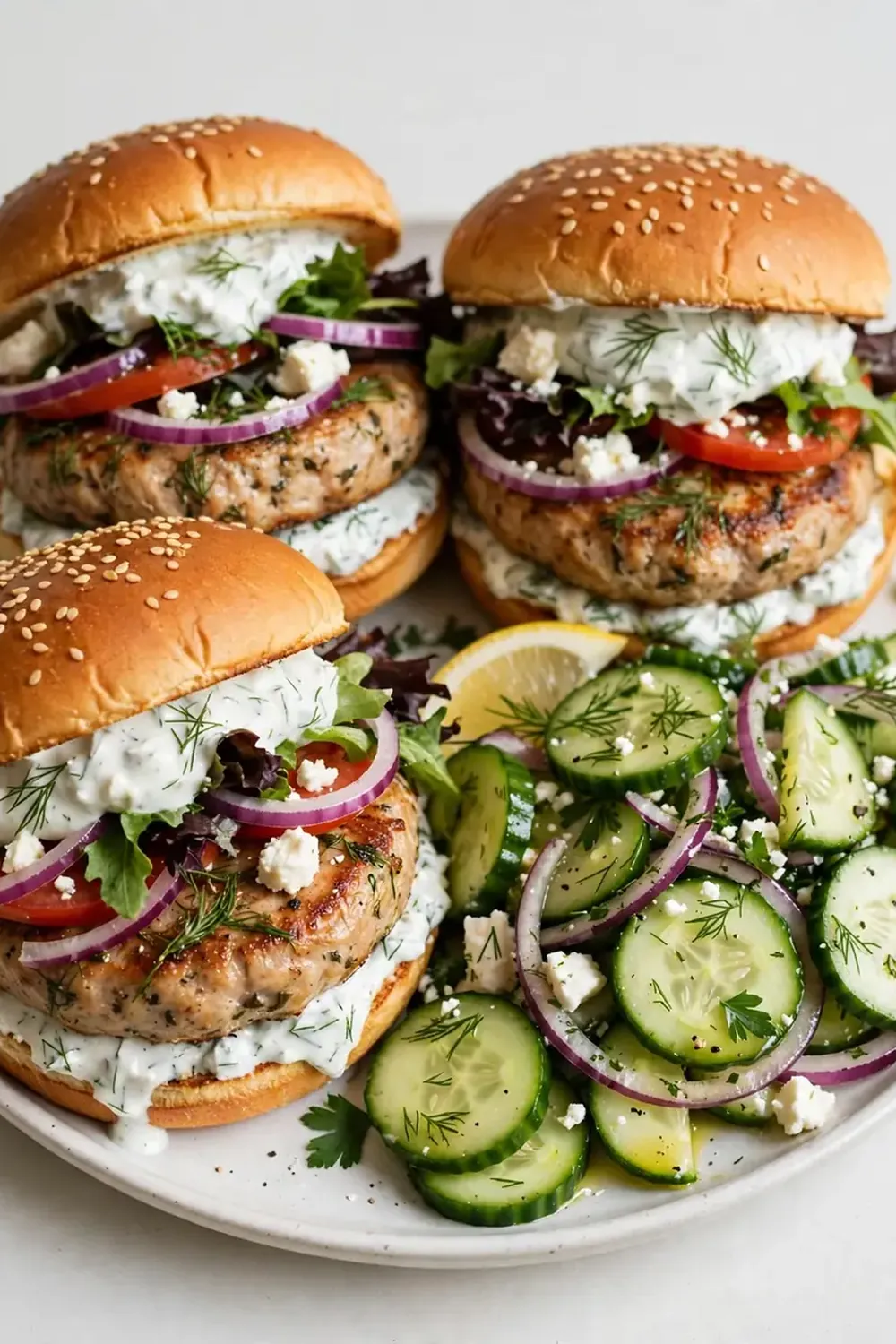 Greek Turkey Burgers with Cucumber Salad