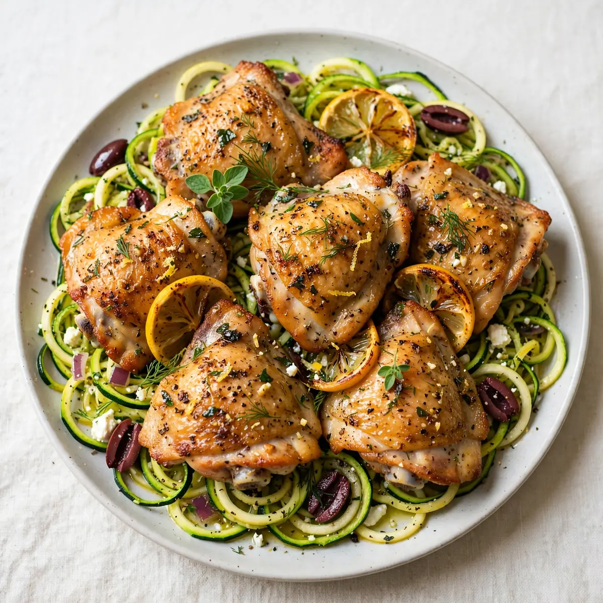 Cozy Weekend Greek Lemon Chicken Thighs with Zucchini Noodles