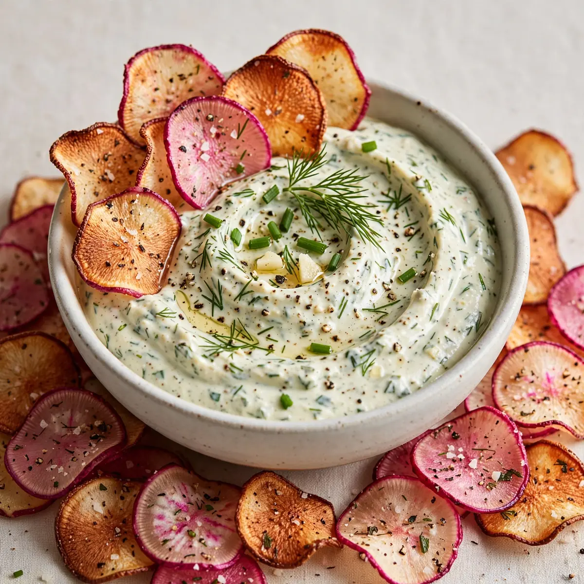 Cozy Weekend Project: Creamy Garlic Herb Dip with Radish Chips